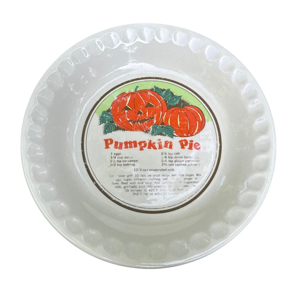 Vintage Sunstone‎  Halloween Pumpkin Pie Recipe Plate Ceramic 10.5 inch Baker